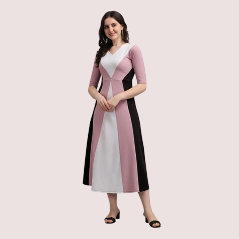 Women's Geometric Half Sleeve Maxi Dress